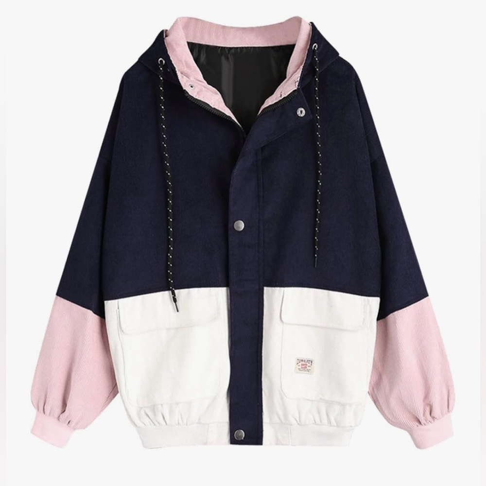 Color Block Corduroy Hooded Jacket